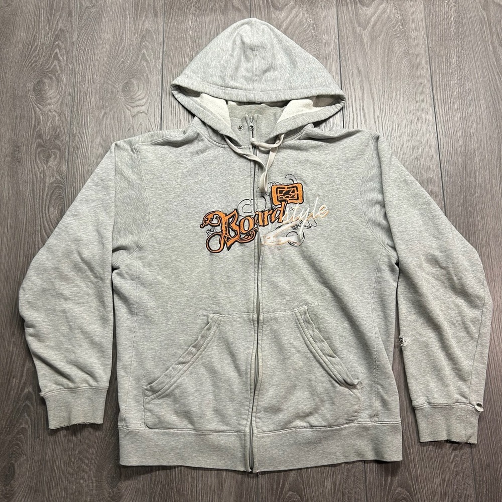 Vintage Billabong Boardstyle Zip Up Hoodie Mens Medium Grey Y2K Distressed